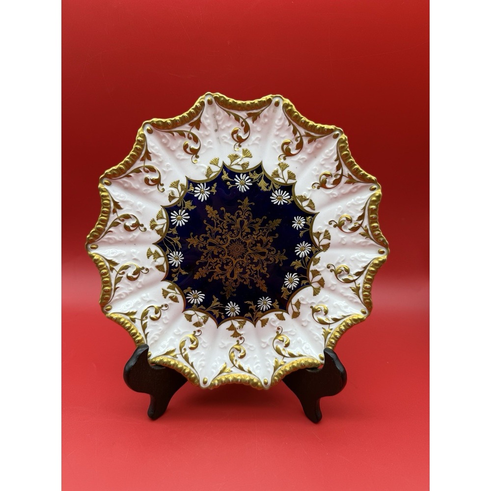 RARE Antique Cabinet Plate AYNSLEY 3528 Gold Gilded Cobalt Blue Scalloped Rim